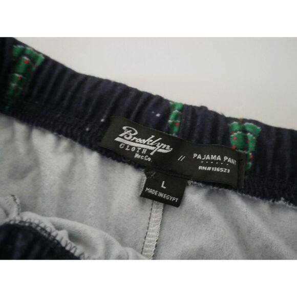 Brooklyn Cloth Men’s Christmas Pajama Pants Size L Navy Blue Tree Print Pants - Picture 11 of 13